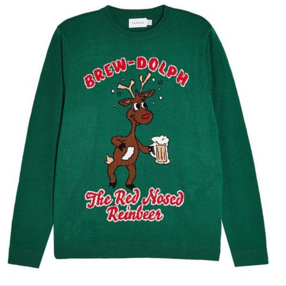 NWT Topman Brew-Dolph Crewneck Christmas Sweater Size S